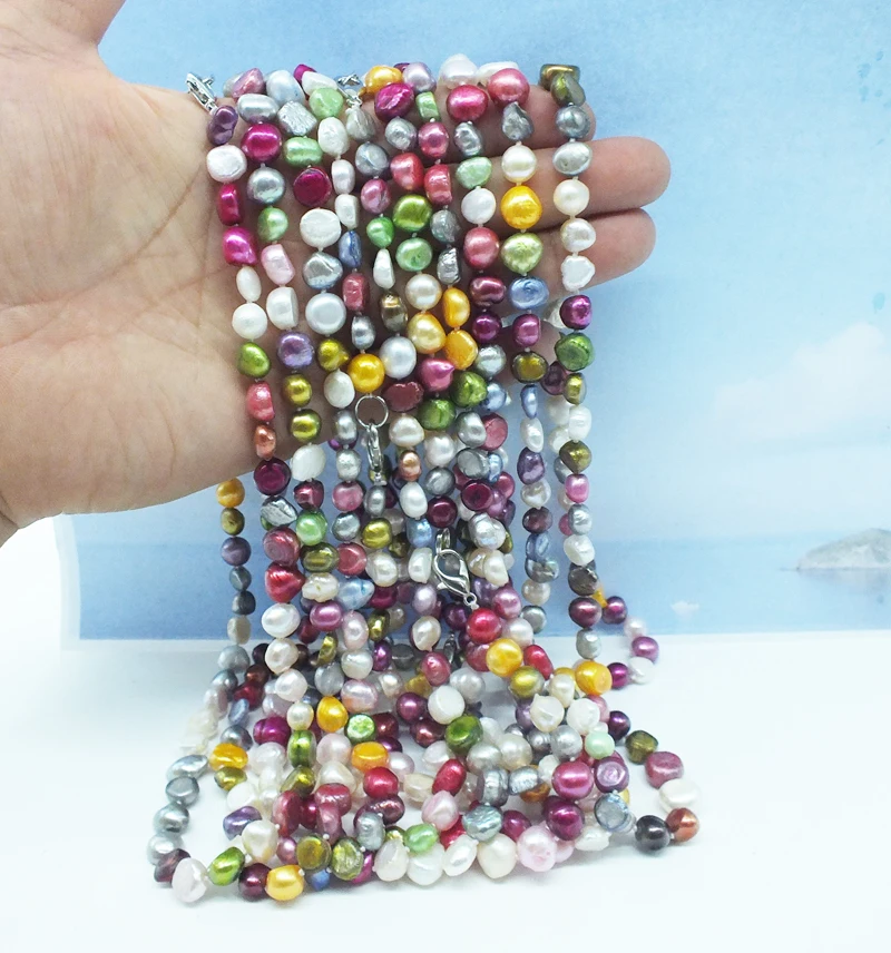 

Wholesale 10PCS/lot Mixed Color 8MM Freshwater Baroque Pearl Necklace 18 inches. free delivery