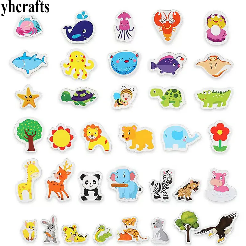 12PCS/Lot mix ocean animals fish crab wooden Fridge Magnet Creative Cartoon 3D Whiteboard Stickers toys for children kids diy