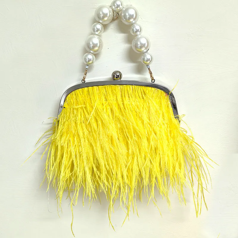 Spring 2024 new Thai fashion trend fringe feather evening catwalk single shoulder hand crossbody ostrich fur bag