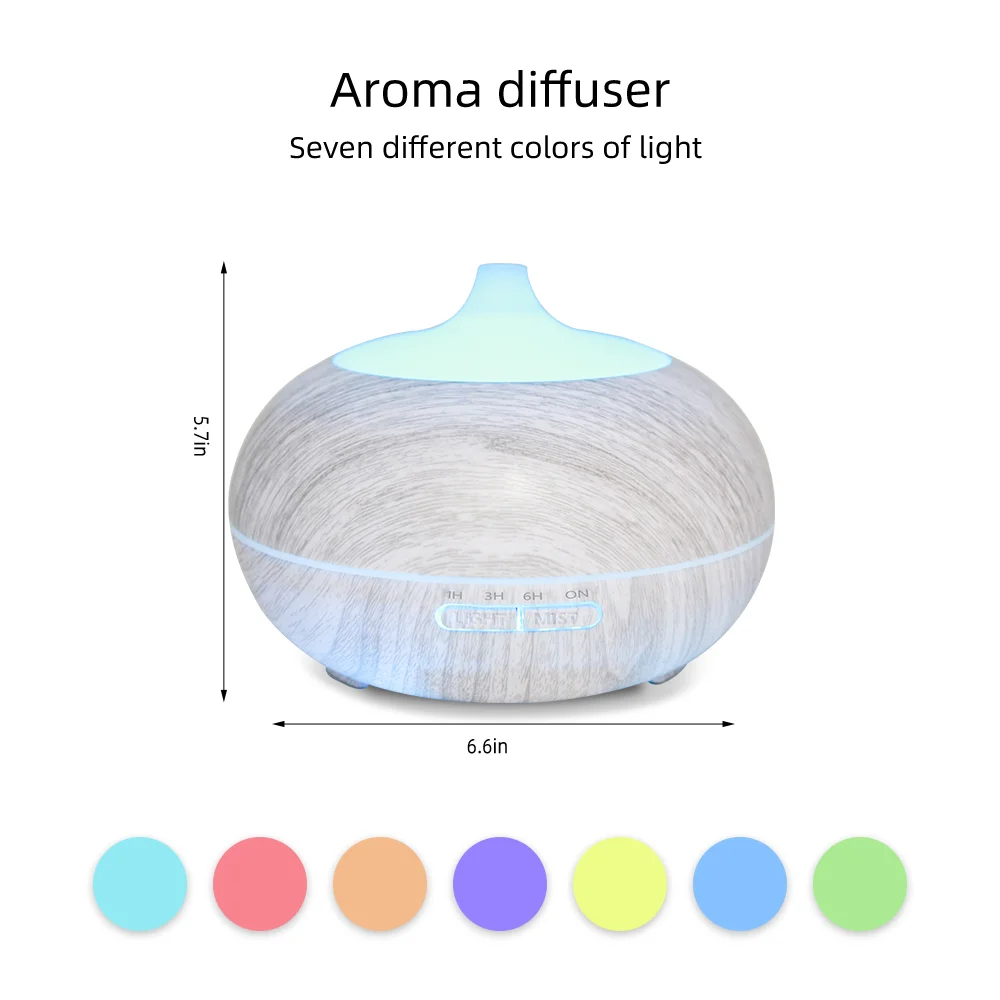 Aromatherapy Diffuser with 6 Essential Oils 550ml White Wood Grain Design Humidifier Remote Control & 7 Color LED for Relaxation