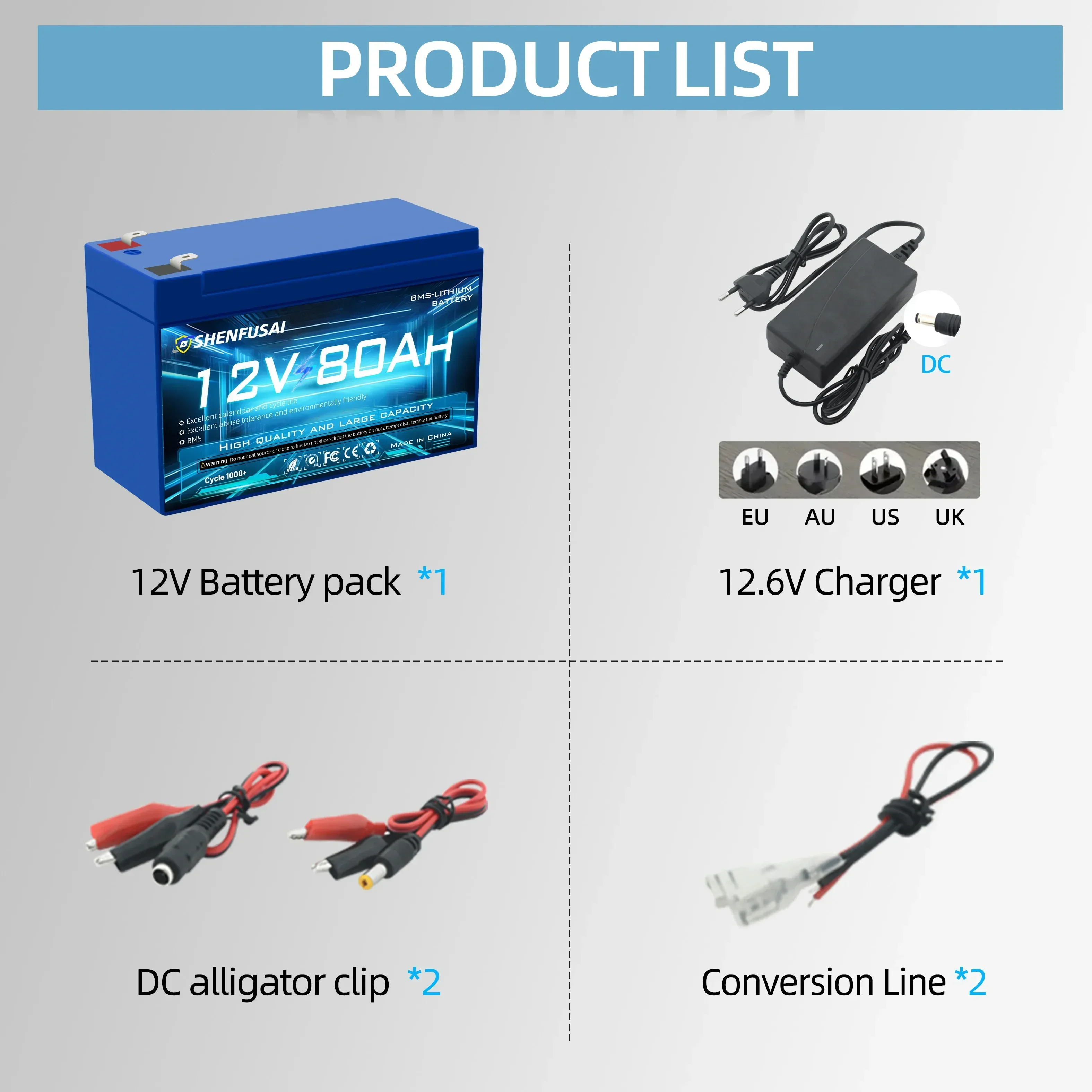 High Current 12V Lithium Battery Pack 80Ah/100Ah Built-in BMS for Solar Cell System