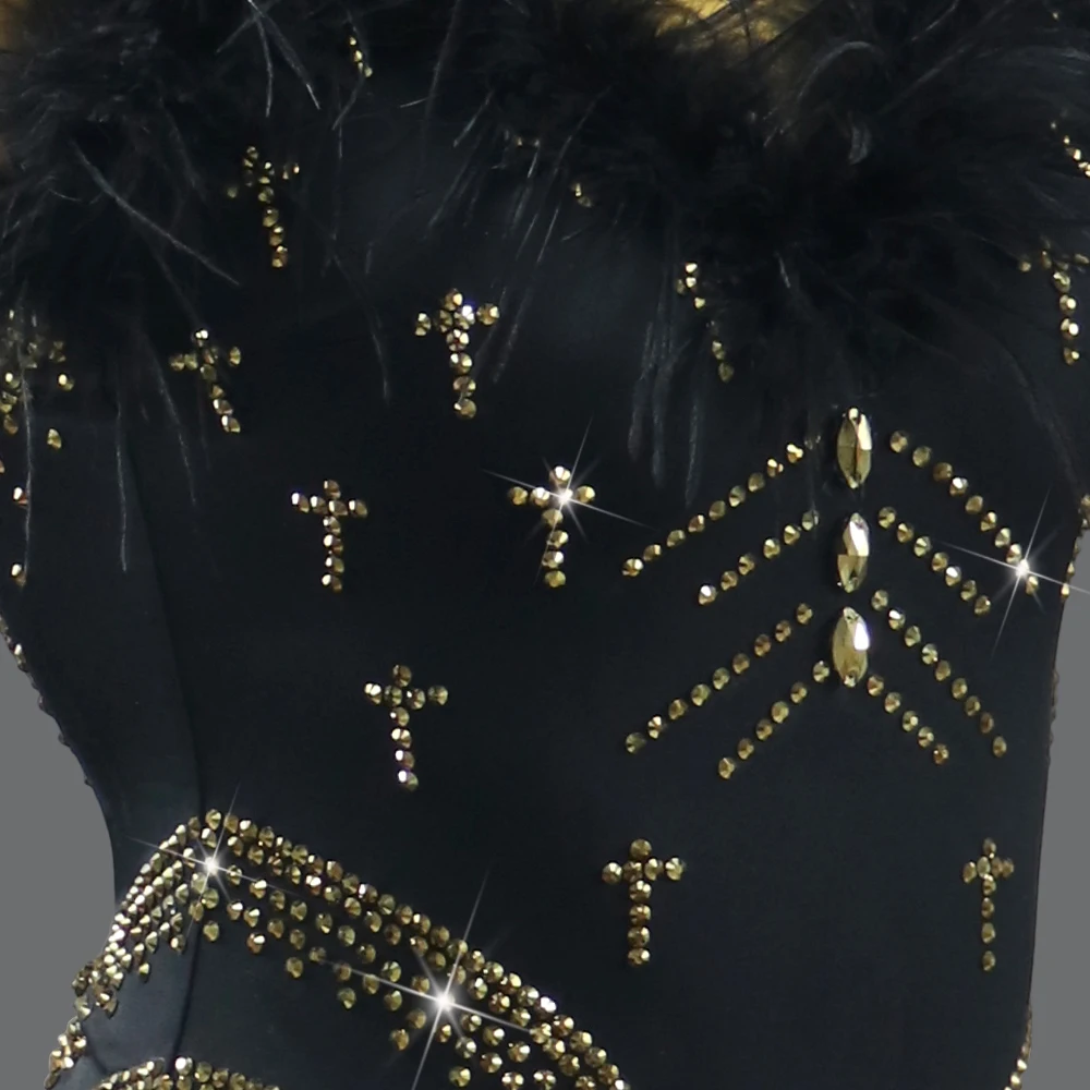 فستان رقص لاتيني فتاة الملابس الأمريكية مرحلة حفلة موسيقية أزياء سوداء 2025 أطفال قاعة الرقص مهدب دعوى المرأة أداء ملابس رياضية