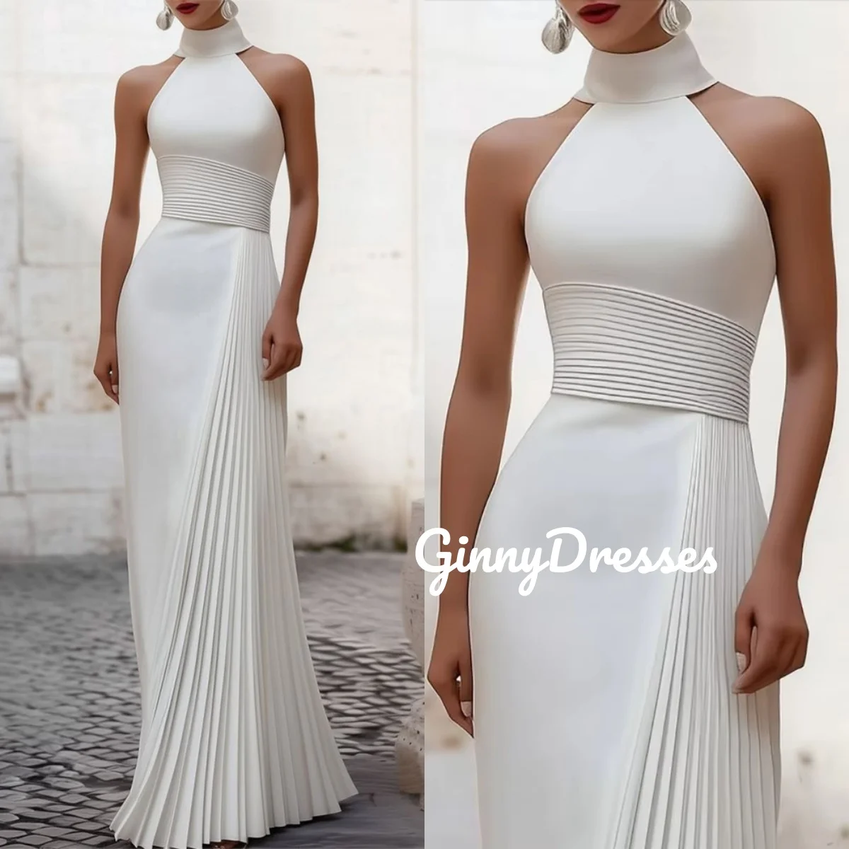 

Вечернее платье трапециевидной формы с рюшами на заказ, платья длиной до пола с лямкой на шее для особых мероприятий, коктейльные платья без рукавов на молнии