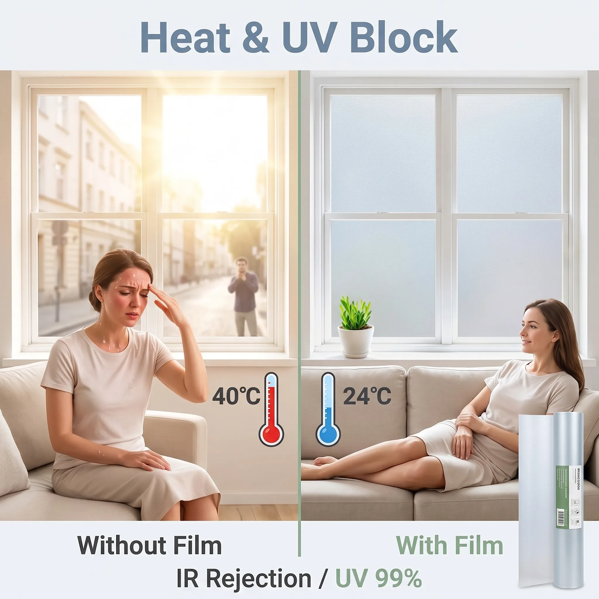 Frosted Window Film Privacy Decorative Static Cling for Home Bathroom Living Room Glass Door Decor