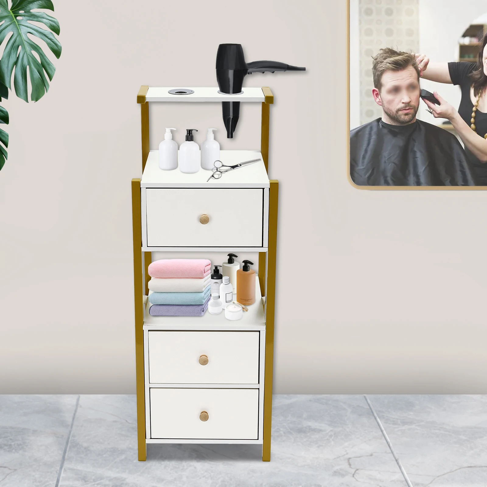 

Steel, MDF Beauty Salon Station, Barber Station with 3 Drawer, Salon Storage Cabinet