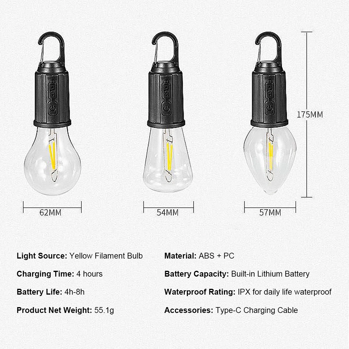 Dimmable Usb Light Bulb With Hook Rechargeable Lamp Warm White Waterpooof Emergency Outdoor Lighting Camping Led Flashlight Usb