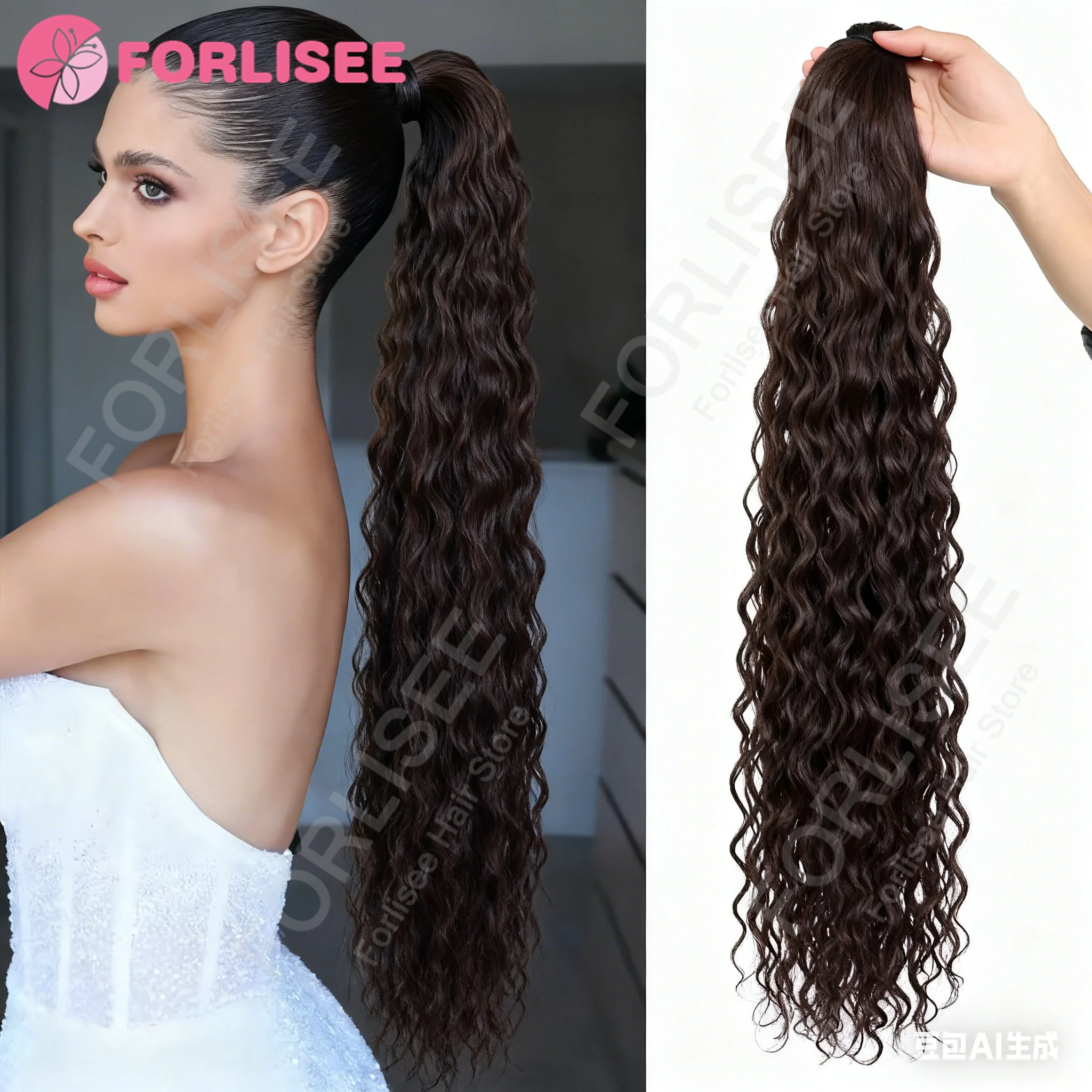 

FORLISEE 24/30 Inch Long Curly Ponytail Heat-Resistant Synthetic Clip Drawstring Ponytail Extension Hair Curly for Women