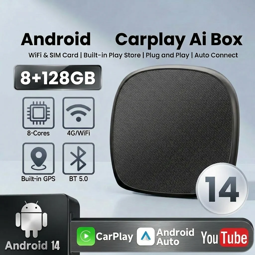 Carplay AI Box Android 14 Wireless Android Auto Smart TV Box For Youtube Netflix Toyota Mazda Hyundai Haval GMC Ford MG VW Kia