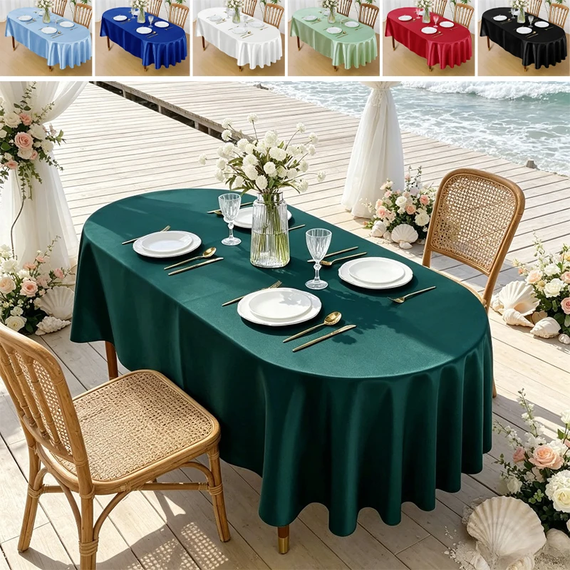 1/2/4pcs Solid Color Satin Oval Tablecloth Smooth Drape Silky Dining Table Cover for Daily Home Wedding Banquet & Party Decor