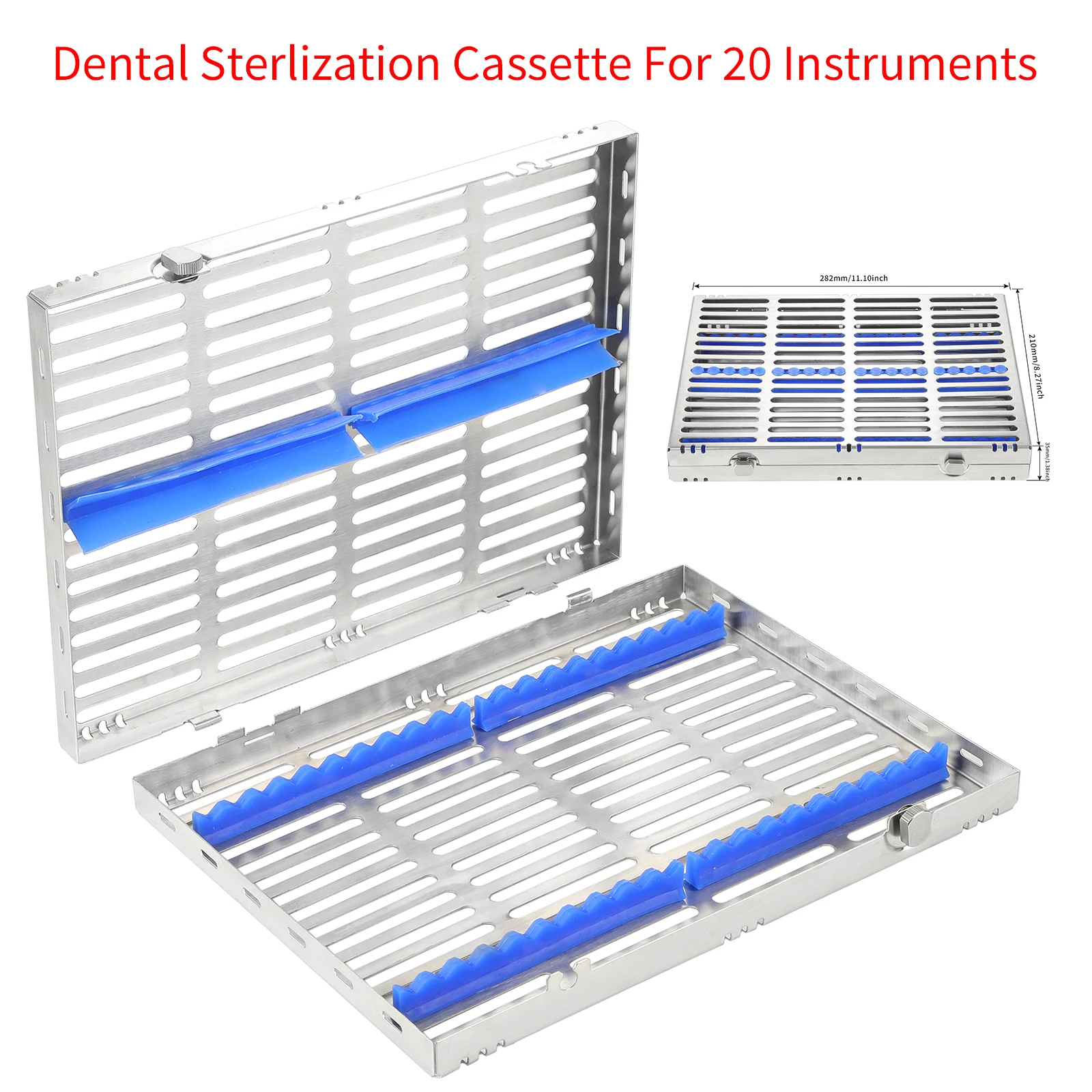 

Dental Stainless Sterilization Cassette Box Rack Tray For 20 Surgical Grade Dental Cassette File Burs Disinfection Tray
