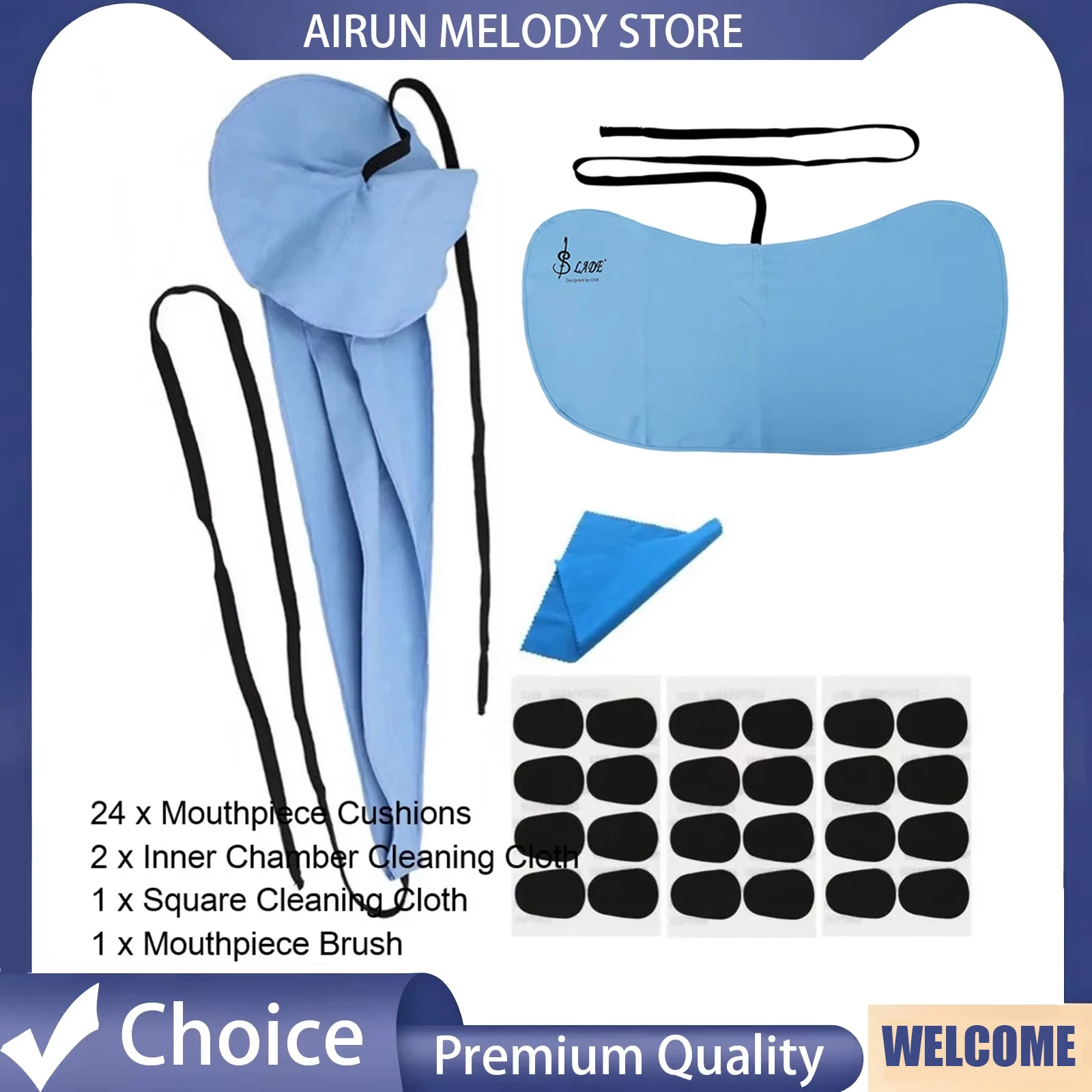 Saxophone Clarinet Cleaning Tools Kit with Mouthpiece Cushions Inner Chamber Cleaning Cloth Mouthpiece Brush