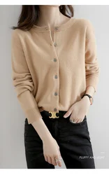 New Worsted Spring And Autumn Women Cardigan Round Neck Knitwear Solid Color Fashion High-grade Knitwear-ZD-021