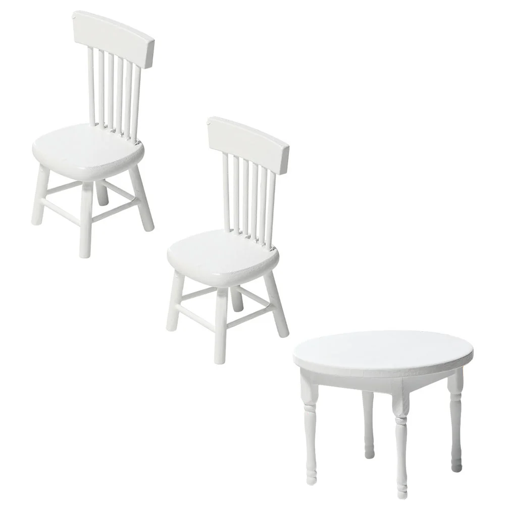 

Toy Dining Table and Chairs Desktop Decoration Miniature Scene Decorate Furniture Playhouse White Model Accessory Supply Child