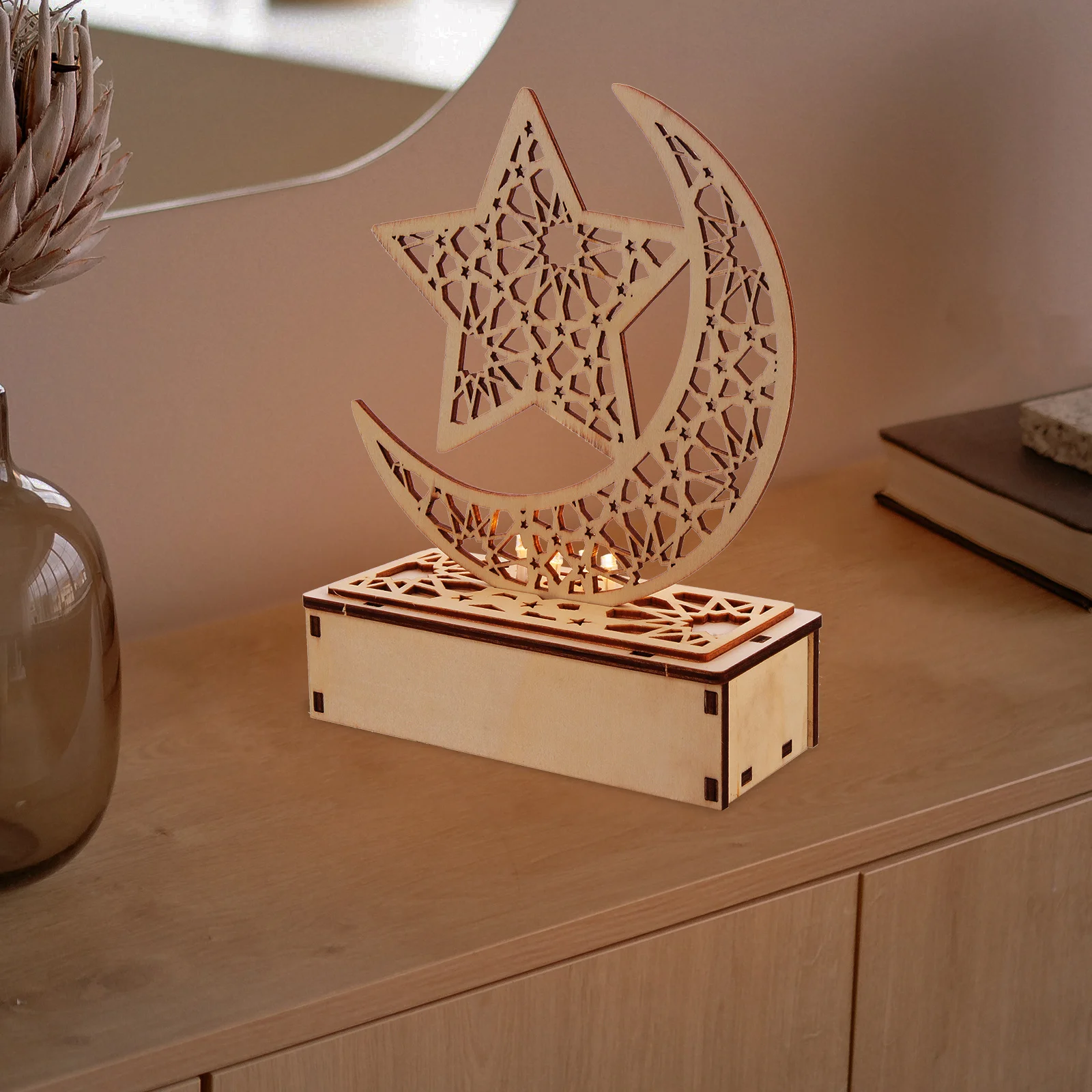 木製ムーンランプ ラマダン スターライト ホームデコレーション イード・ムバラク装飾 イスラム装飾 木製ナイトライト