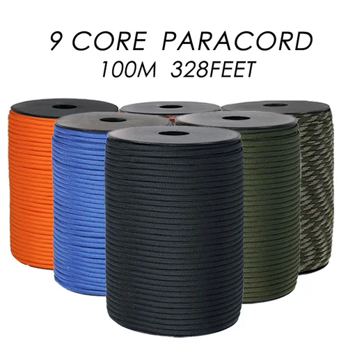 Cuerda Paracord de 9 núcleos 550, 100M, 328 pies de diámetro, 4mm para acampar al aire libre, cordón de supervivencia, cuerda de paracaídas, accesorios para tienda de senderismo