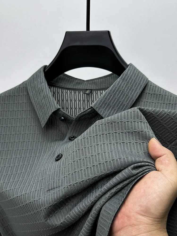 

High-end Summer Designer Business Casual Fashion Lapel POLO High Quality Ice Silk Stretch Trend Mesh Short-sleeved T-shirt