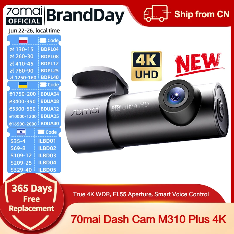 【novita】70mai-dash-cam-m310-plus-4k-2160p-wdr-360-°-obiettivo-rotante-con-super-visione-notturna-24h-telecamera-di-parcheggio-70mai-m310-plus-4k