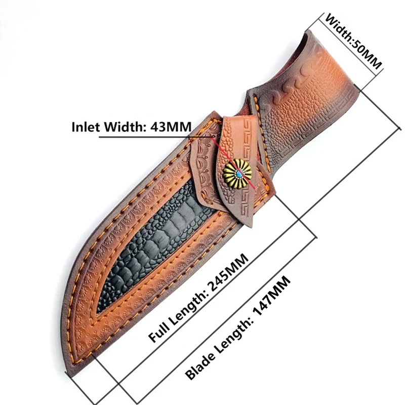 1pc With Turquoise Buckle Cowhide Cow Leather Straight Knife Scabbard Sheath Cover Fixed Blade Pants Holder Storage Bag