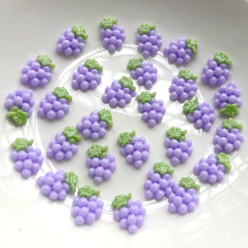 50 pieces/batch Mini Strawberry Fruit/Grape Resin Flat Back Cabochon Mini Food Art Supplies Decoration Charm Crafts