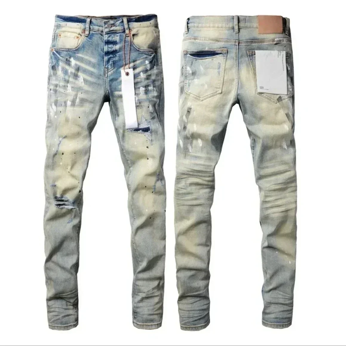 Pantalones vaqueros con estampado de letras azules para hombres, ajustados de tiro bajo pantalones de mezclilla, reparación de marca de moda, de alta calidad