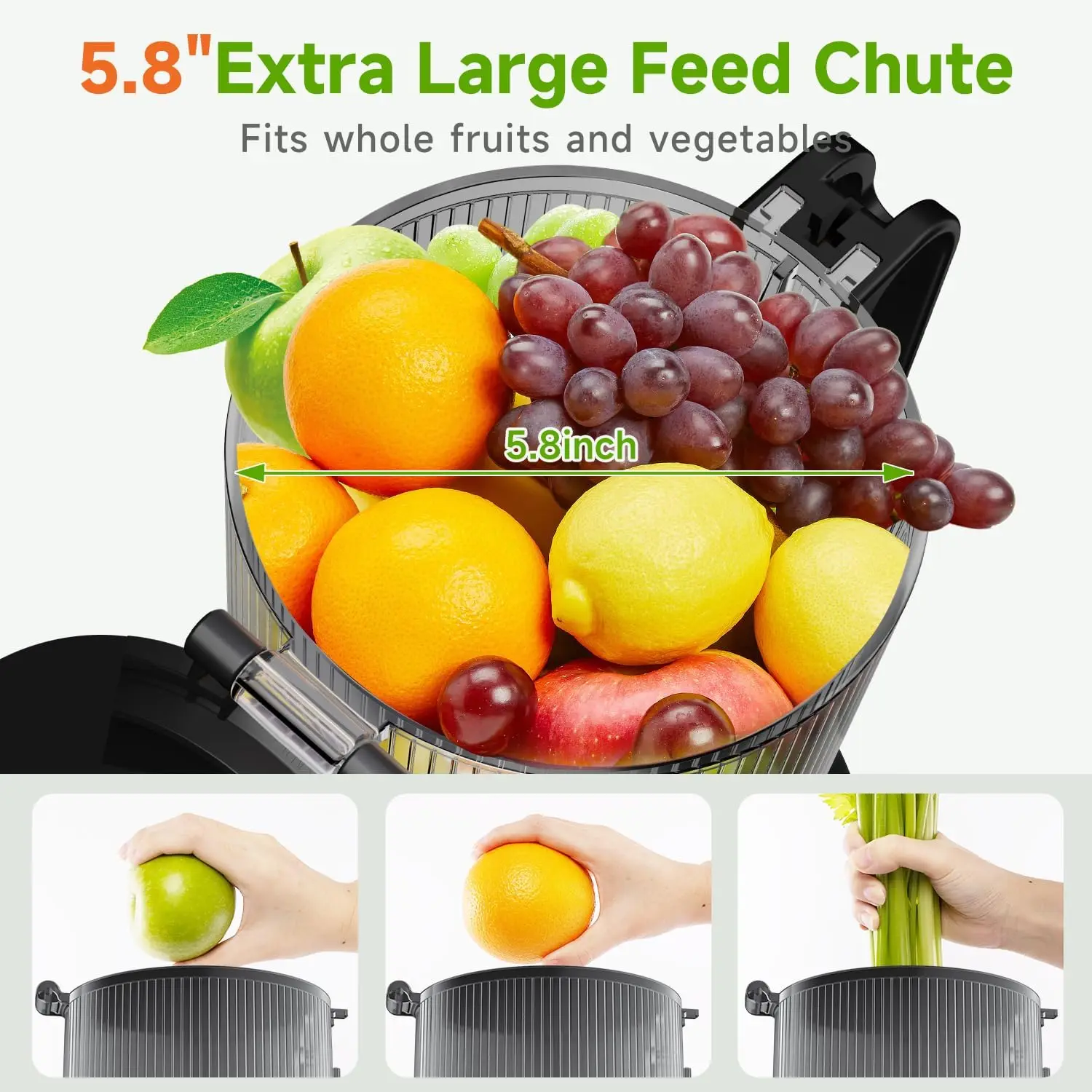 Large Feed Chute Fit Whole Fruits & Vegetables,350W Slow Masticating Juicer Machines,Easy to Clea,High Juice Yield