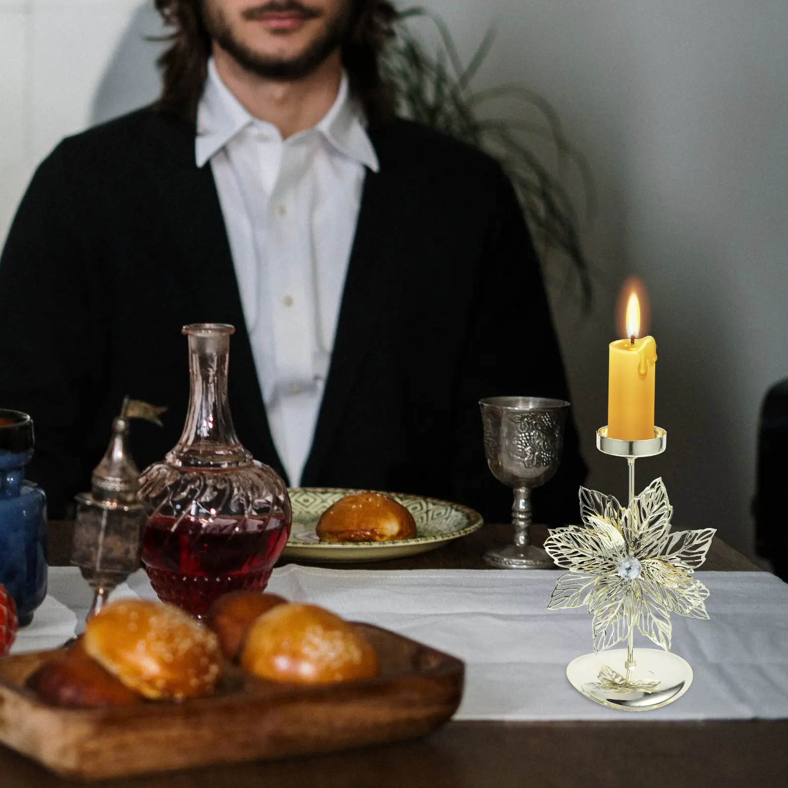 

Christmas Flower Metal Candlestick Holder Exquisite Xmas Tabletop Decor Iron Tealight Stand Centerpiece Christmas Holder