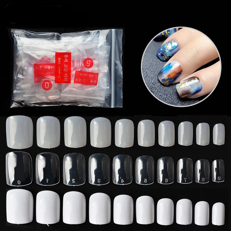 500Pcs Full Coverage Fake Nails Short Oval False Nail Tips Pre-shaped Tip Manicure 10 Size Press On Nails