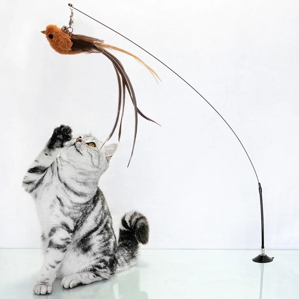 Juguetes interactivos de pájaro de simulación de gato, divertido pájaro de plumas con campana, palo para gato, juguete para gatito, varita de juguete, suministros para gatos