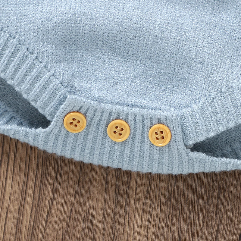 Baby Clothes Autumn Winter Blue Long Sleeve Knitted Newborn Boys Girls Onesie Bodysuits One Piece Infant Netural Jumpsuits 0-18m