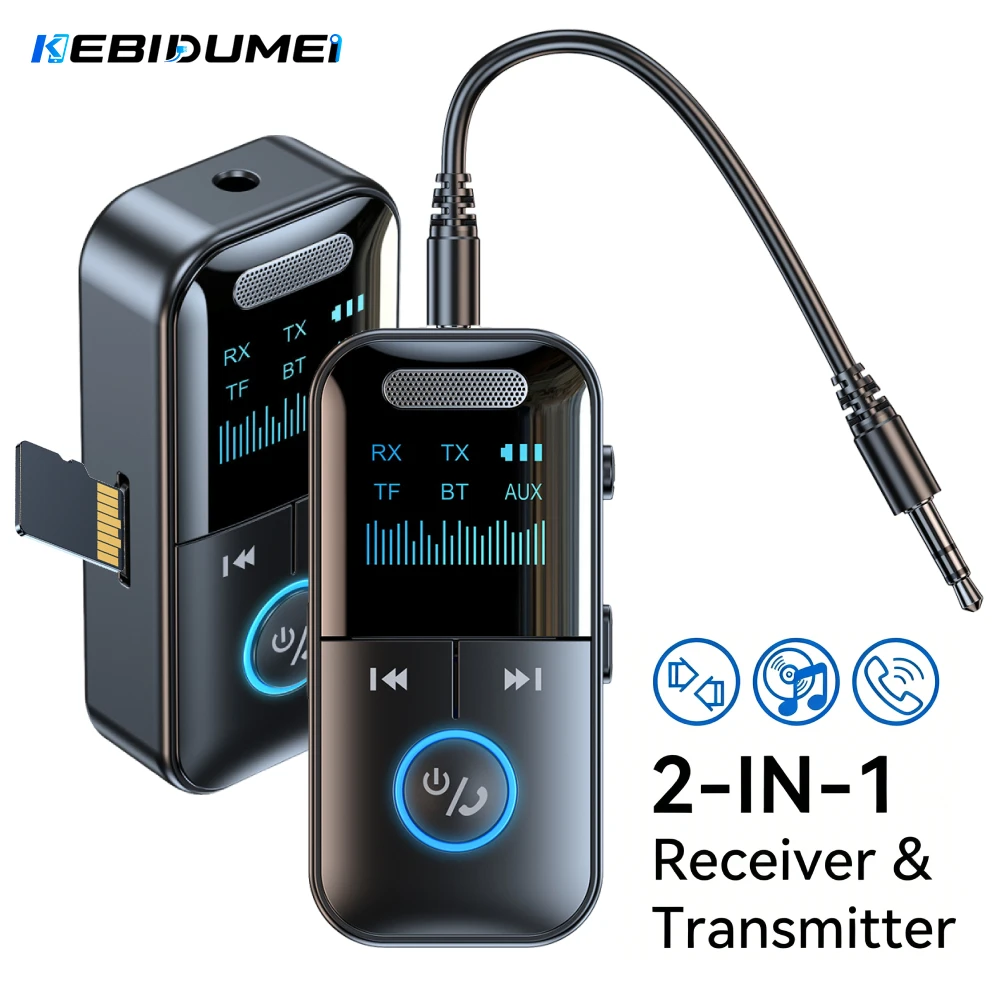KEBIDUMEI Bluetooth 5.4 Audio-Empfänger und -Sender mit TF 3,5mm Anschluss und LED-Anzeige für Auto/Heim-Stereoanlage/Kabelgebundene Kopfhörer/Lautsprecher/TV