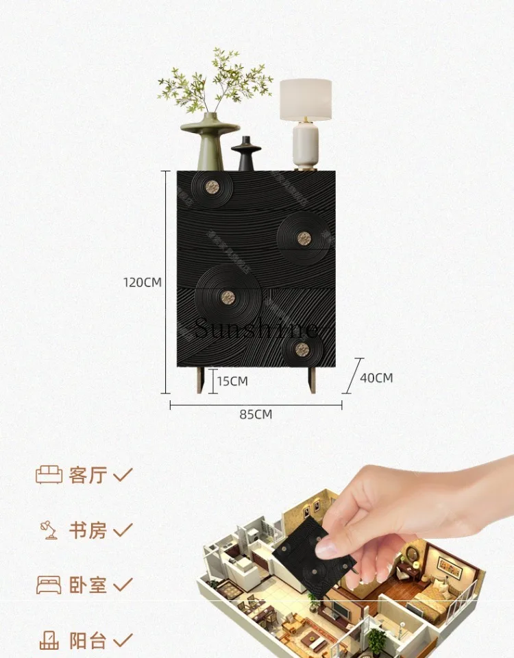 Italian light luxury solid wood bucket cabinet, living room integrated storage cabinet against the wall