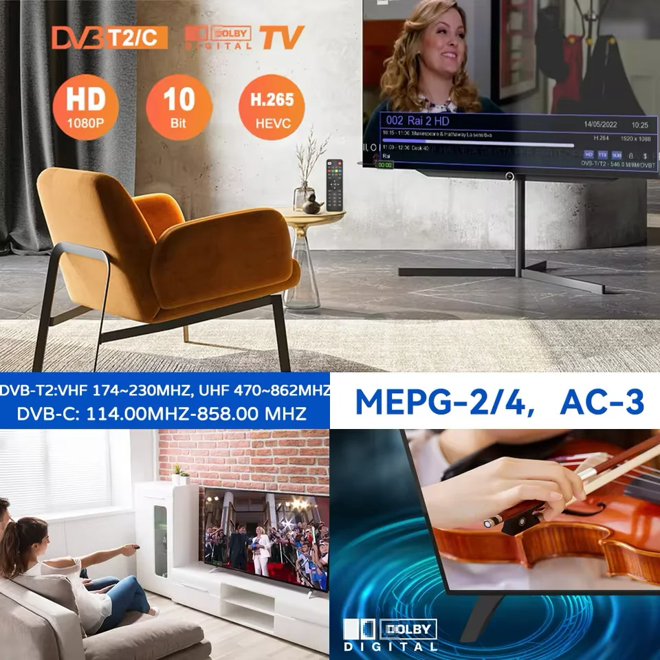 Dluxury U3mini DVB T2 DVB C décodeur de télévision numérique HD canaux de télévision gratuits 7 jours Sintoniseur de télévision EPG pour l'espagne France Itlay Columbia ect