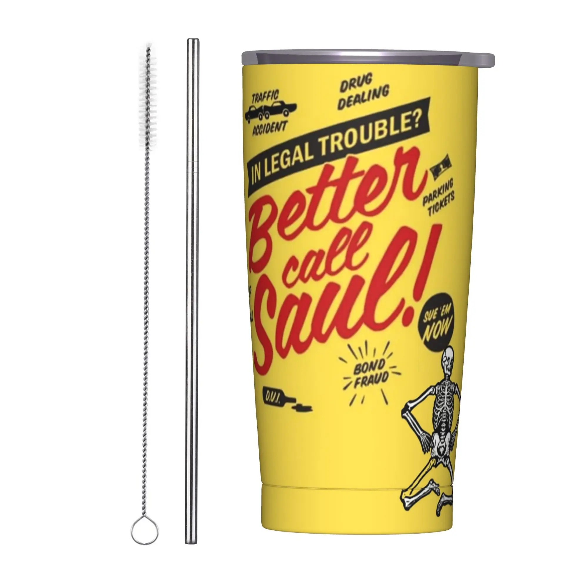 

Термокружка из нержавеющей стали с двойными стенками, 20 унций, с крышкой и соломинкой, серия «Возьмите с собой Саула» (In Legal Trouble Better Call Saul)