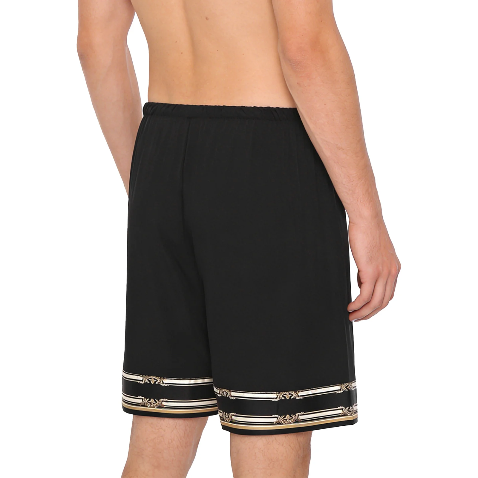 Men Black Color Low Waist Shorts Elastic Waistband Stretchy Loose Satiny Boxer Shorts Pajama Homewear Trunks Shorts Beachwear