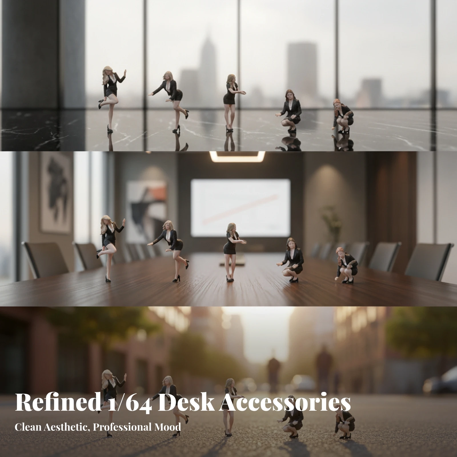 5 Pieces Miniature Office Women Figures Collectible 1/64 Scale Figures Business Attire Figurines Compact Diorama Characters