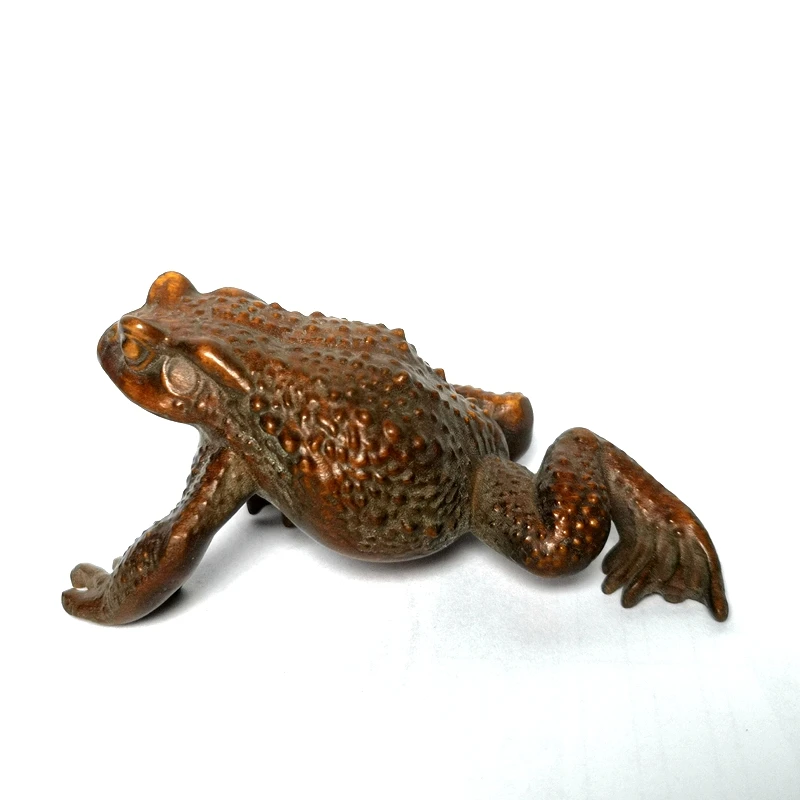 1919 Antique art Size 3.2 Inc Old Chinese Boxwood Hand Carved Money Jin Chan Frog Figure Statue Netsuke Ornament Gift Collection