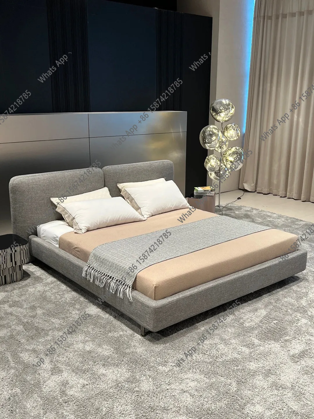 

Italian minimalist modern designer home master bedroom double 1.8m cotton and linen fabric bed