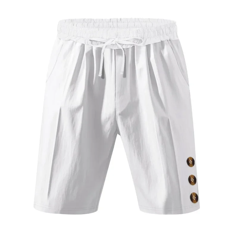 LIBIELIY American Style Summer Fashion Men's Loose Cotton Linen Solid Color Knee Length Shorts Casual Trendy Loose Shorts Male C