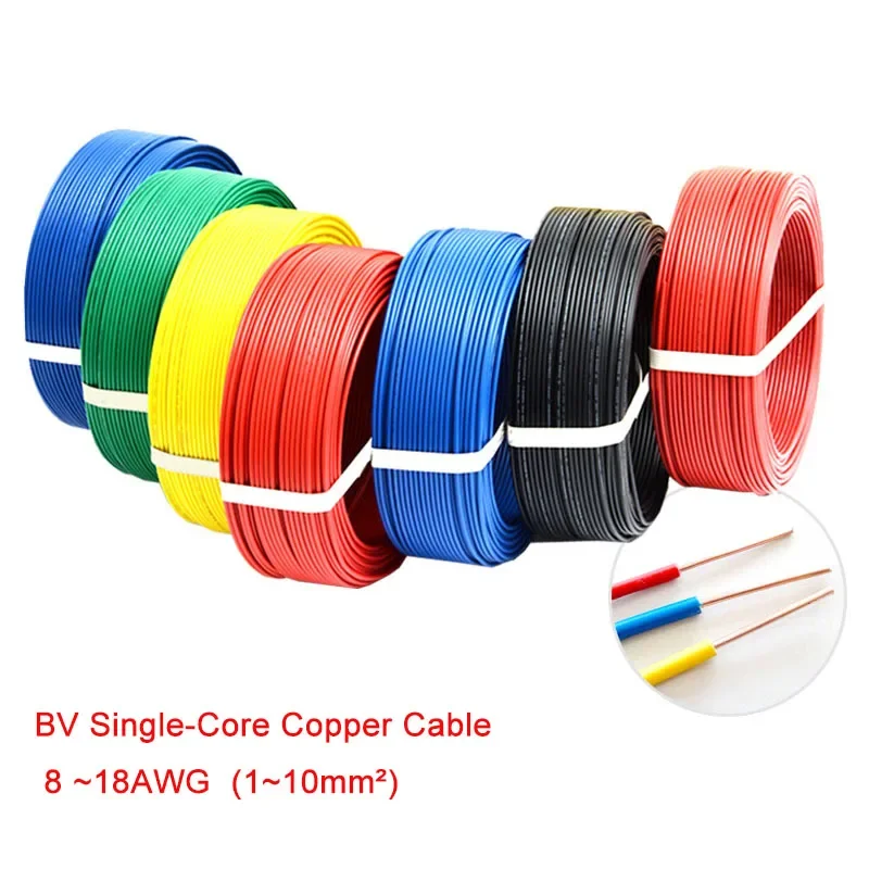 1/2/5/10m BV Copper Wire 1~10mm2 Single Core Single Stranded Hard Wire PVC High 70 Car Light Lighting LED (8AWG~18AWG)