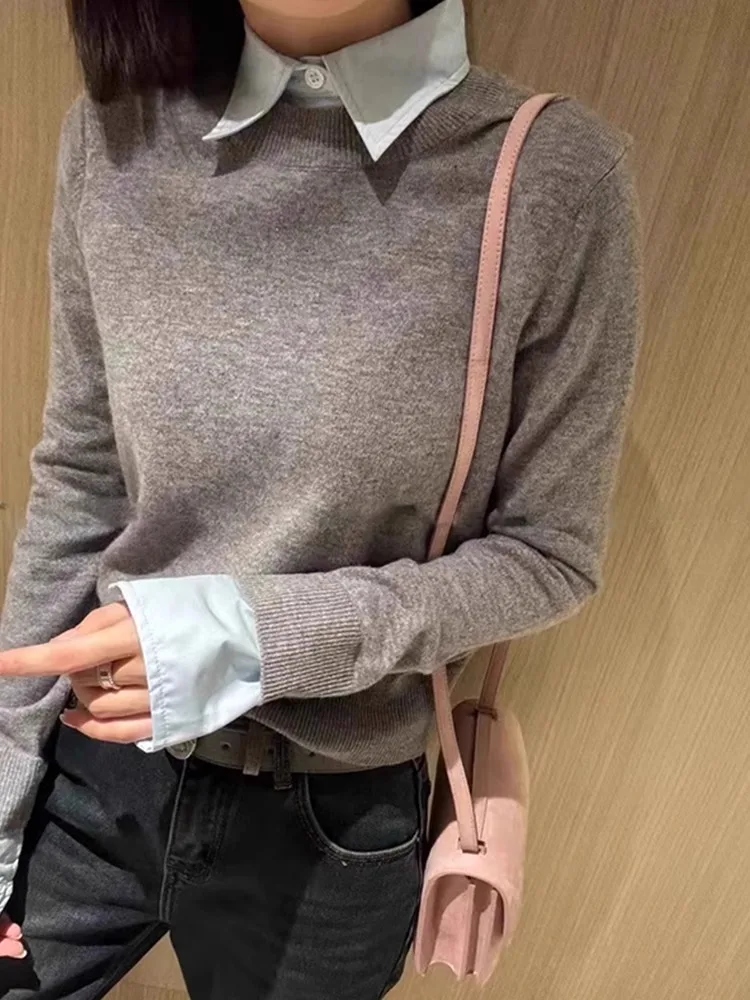 

Ele Color Blo Camere Knitwear Ne Overhead Top for Women Faionable Youthful Korean Sle Loose Fit Long Sve