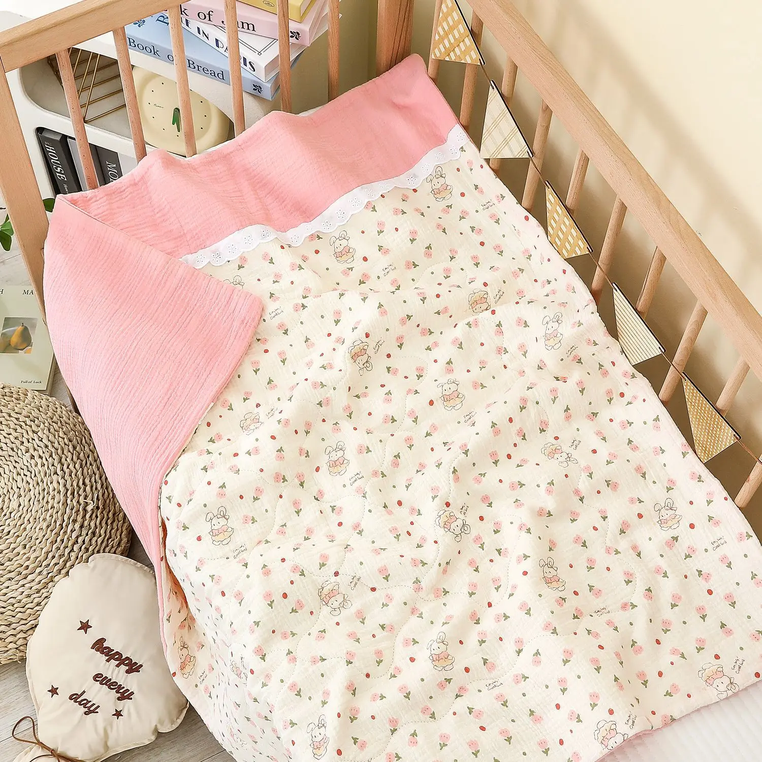 

Хлопковое креповое одеяло LazyChild с мягким кружевом для малышей, подходит для новорожденных, на все времена года, можно стирать в машине.
