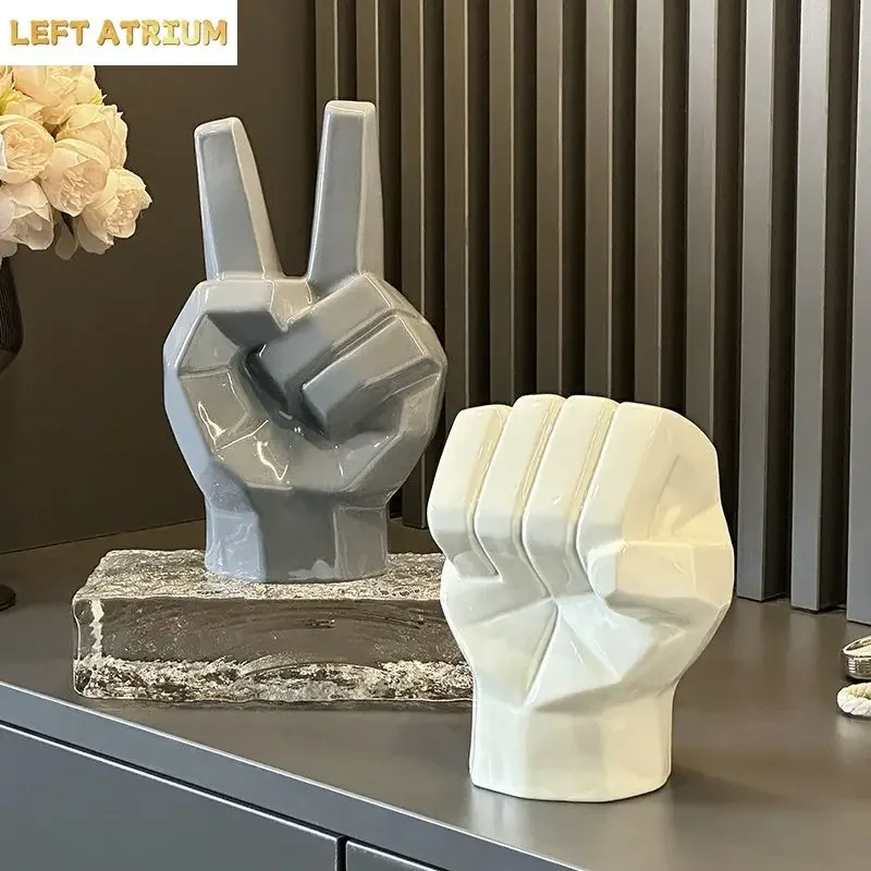 Modern Creative Scissors Stone Paper Gesture Ceramic Ornaments Home Livingroom TV Cabinet Decoration Entrance Office Desk Crafts