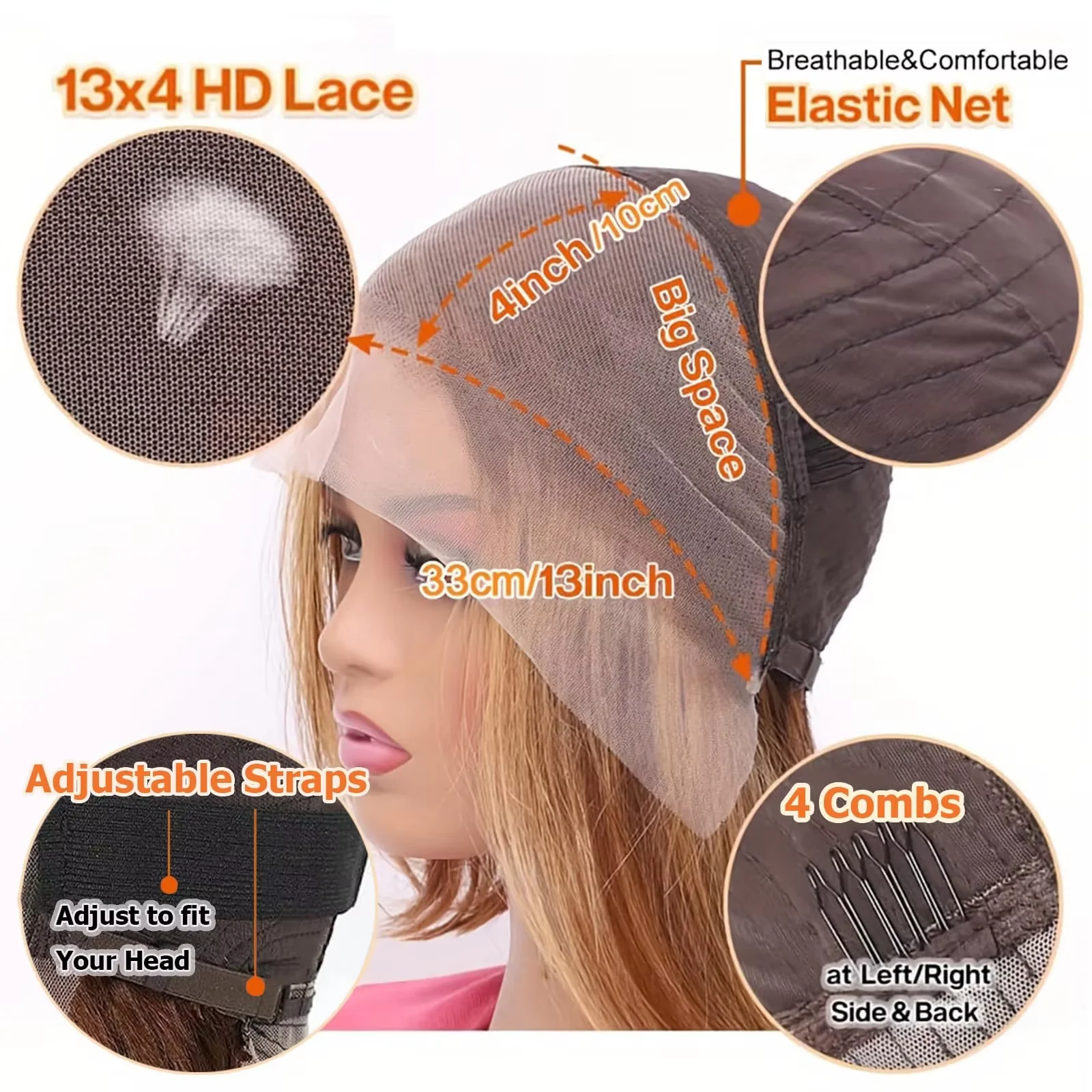 200 Density Highlight 4/27 Short Bob Human Hair Wigs 14 Inch 13x4 Transparent Lace Front Wig 100% Brazilian Human Hair For Women