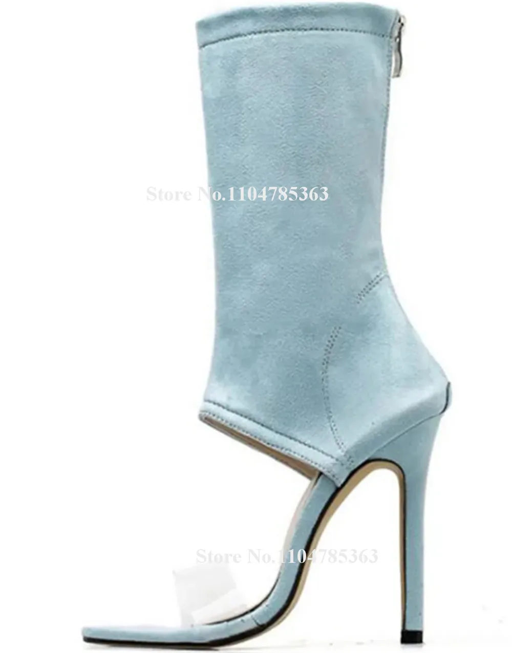 Clear PVC Straps Patchwork Suede Stiletto Heel Gladiator Short Boots Open Toe Blue Yellow Beige Ankle Wrap Thin Heel Ankle Boots