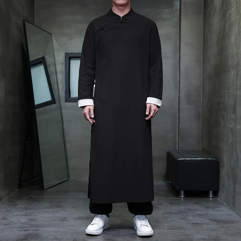 2025 رجل الكتان الطبيعي القطن طويل جدا الجلباب الرجال الكونغ فو تاي تشي رداء زي عبر الحديث ثوب شيونغسام فستان الزفاف