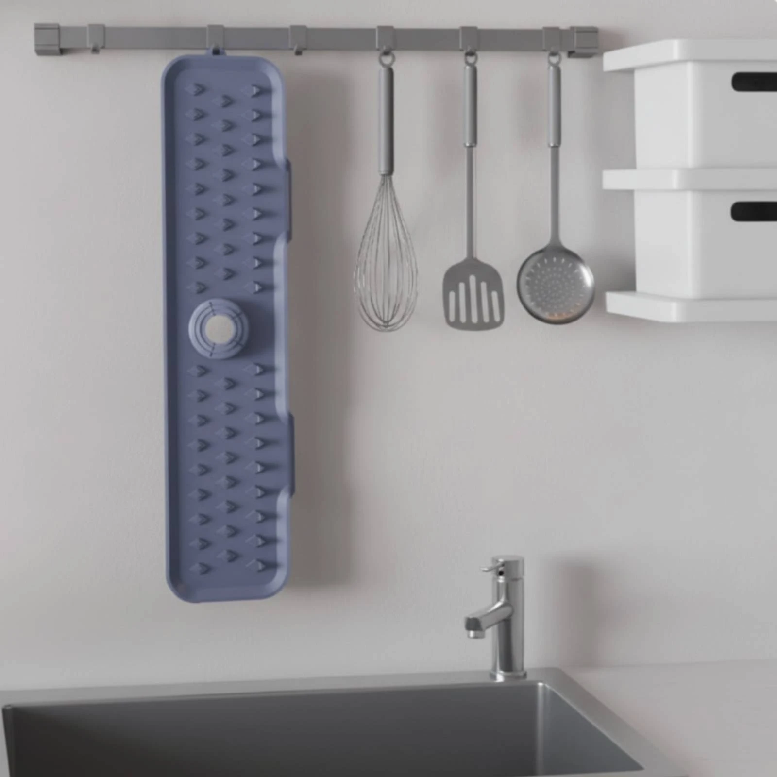 Faucet Mat with Storage Self-Draining Faucet Splash Guard Silicone Sink Splash Guard Sloped Sink Drain Pad Foldable view 6