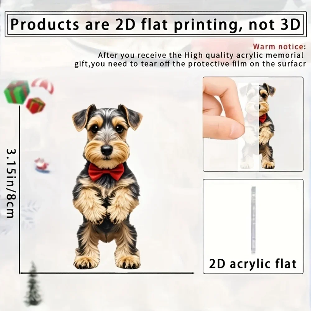 Cute Schnauzer-Patterned Pendant Keychain,Dog with Bow Tie 2D Flat Acrylic Hanging Charm,Decor for Car,Bags,Festive,Party,Gift