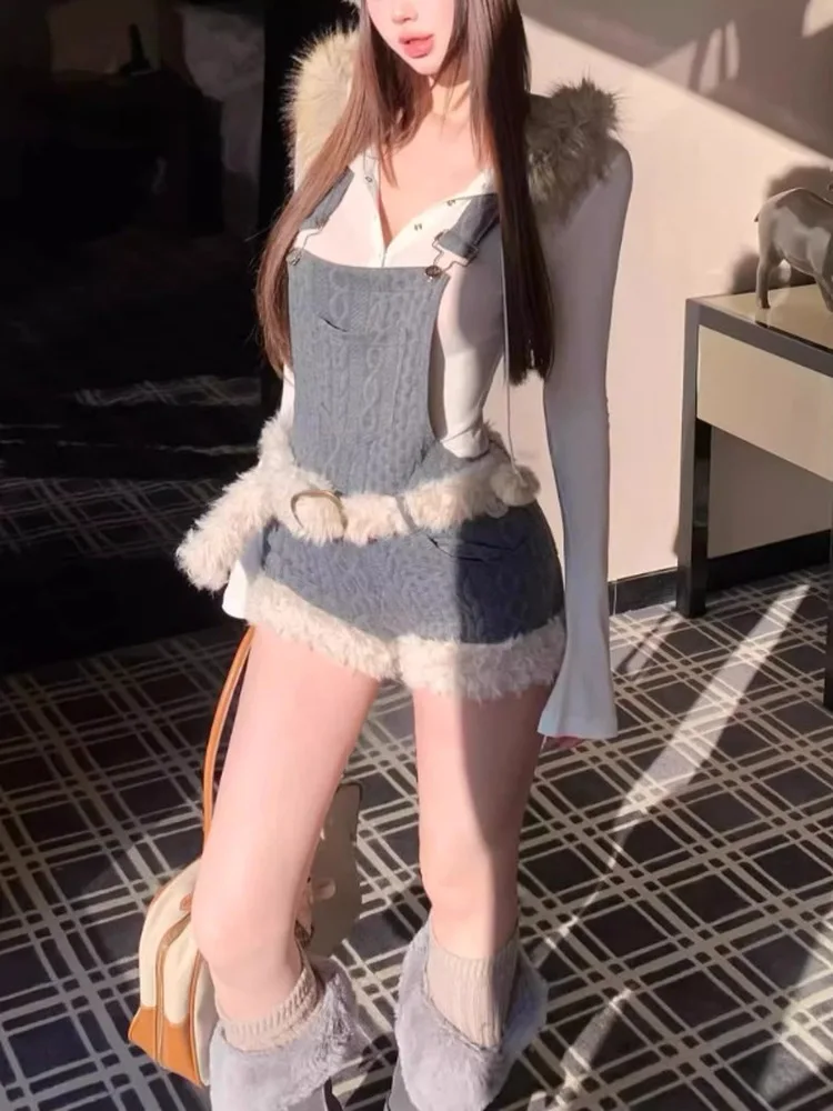 Combinaison en tricot amincissante avec bretelles pour femmes, pantalon droit taille haute, tendance de la mode automne-hiver...