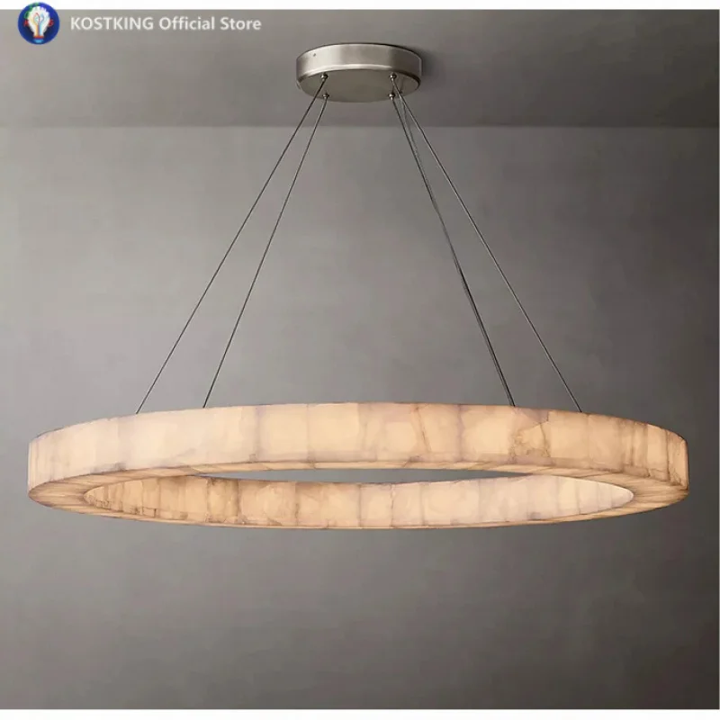 Build Your Home LED Retro American Marble Ring Black Hanging Lamps Chandelier Lighting 2025 New Trend Lustre For Living Room