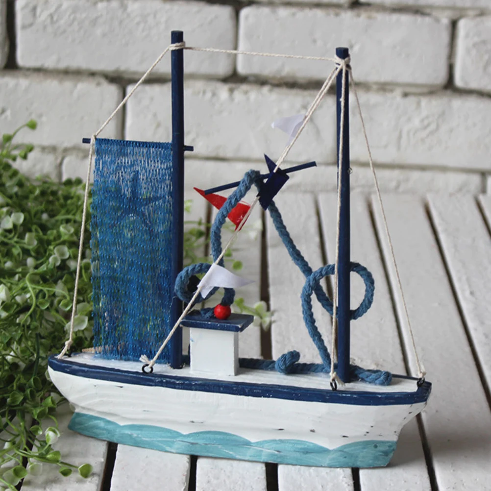 

Nautical Nursery Decor Wooden Carved Ship Ornaments Boat Miniature Sailing Model Seaside Home
